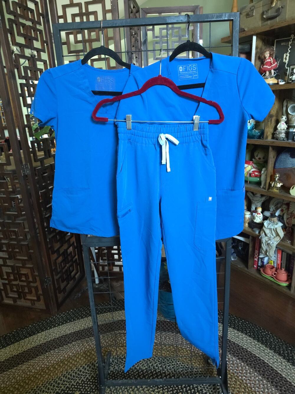 Lot of Three FIGS Royal Blue Scrubs Set  Catarina Scrub Top Yola Skinny Pant XXS